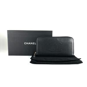 CHANEL Black Caviar Leather Logo Wallet